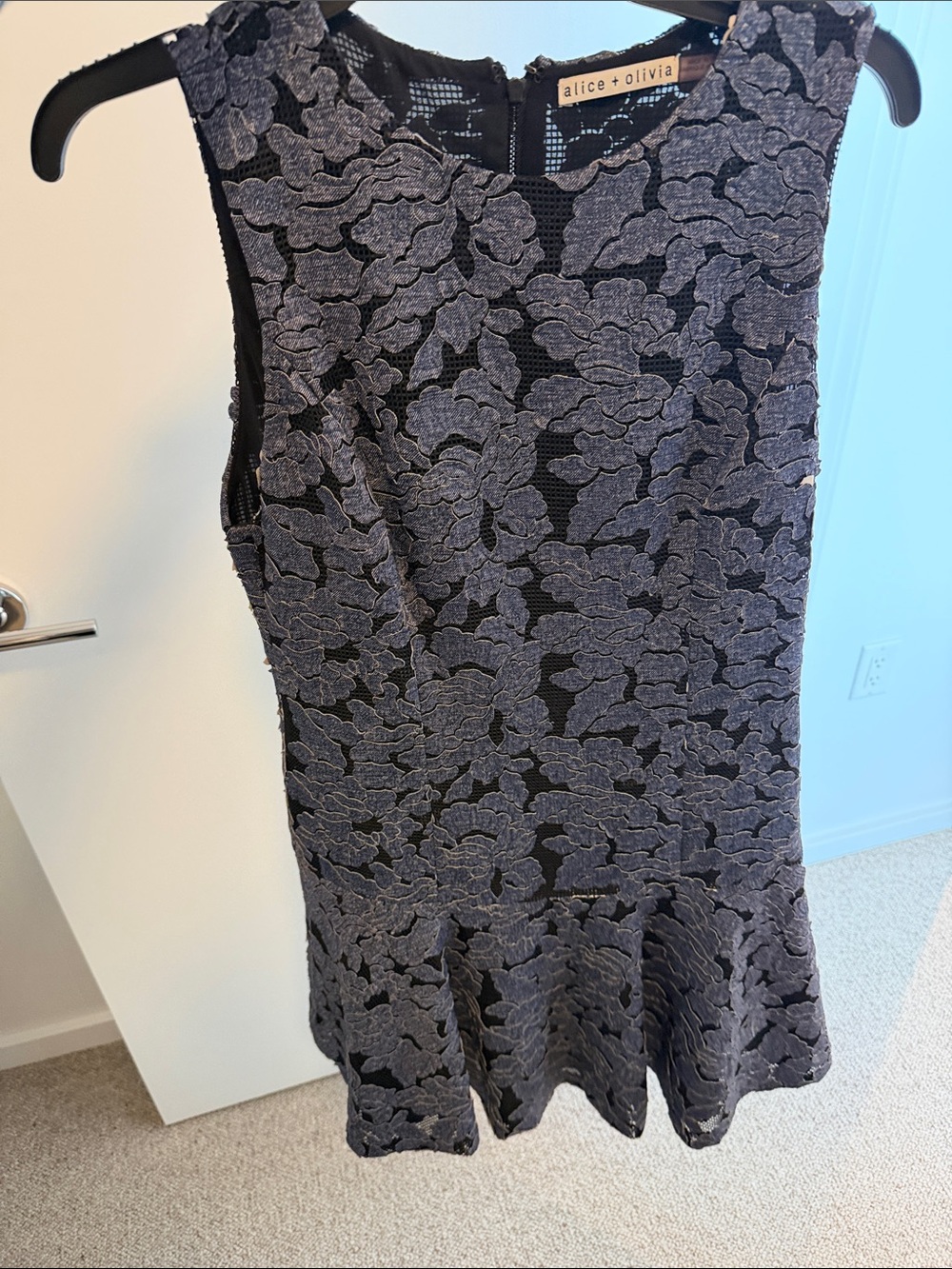 Alice + Olivia Black and Charcoal Floral Lace Drop-Waist Dress - Size 10